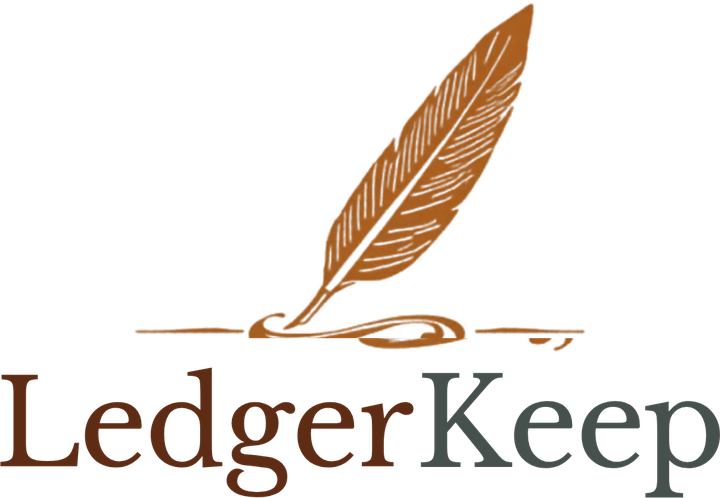 LedgerKeep logo — a quill pen above the LedgerKeep wordmark